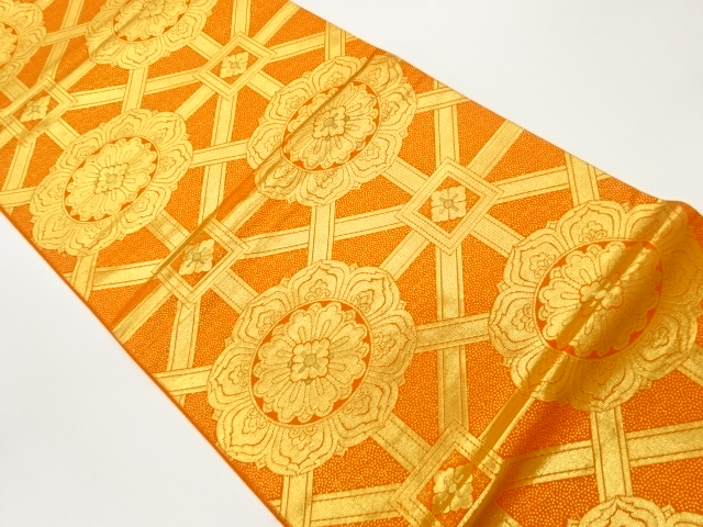 格子に襷・華文模様織出し袋帯